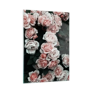 Glasbild - Bild auf glas - Eine Nahaufnahme eines Straußes rosa Rosen auf dunklem Hintergrund - 50x70cm - Rosen-Ensemble - Moderne Wanddekoration für Wohnzimmer und Schlafzimmer ARTTOR