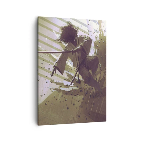 Bild auf Leinwand - Leinwandbild - Dynamischer Kampf zwischen zwei Charakteren im futuristischen Stil - 50x70cm - Und du kannst ein Samurai sein - Moderne Wanddekoration für Wohnzimmer und Schlafzimmer ARTTOR
