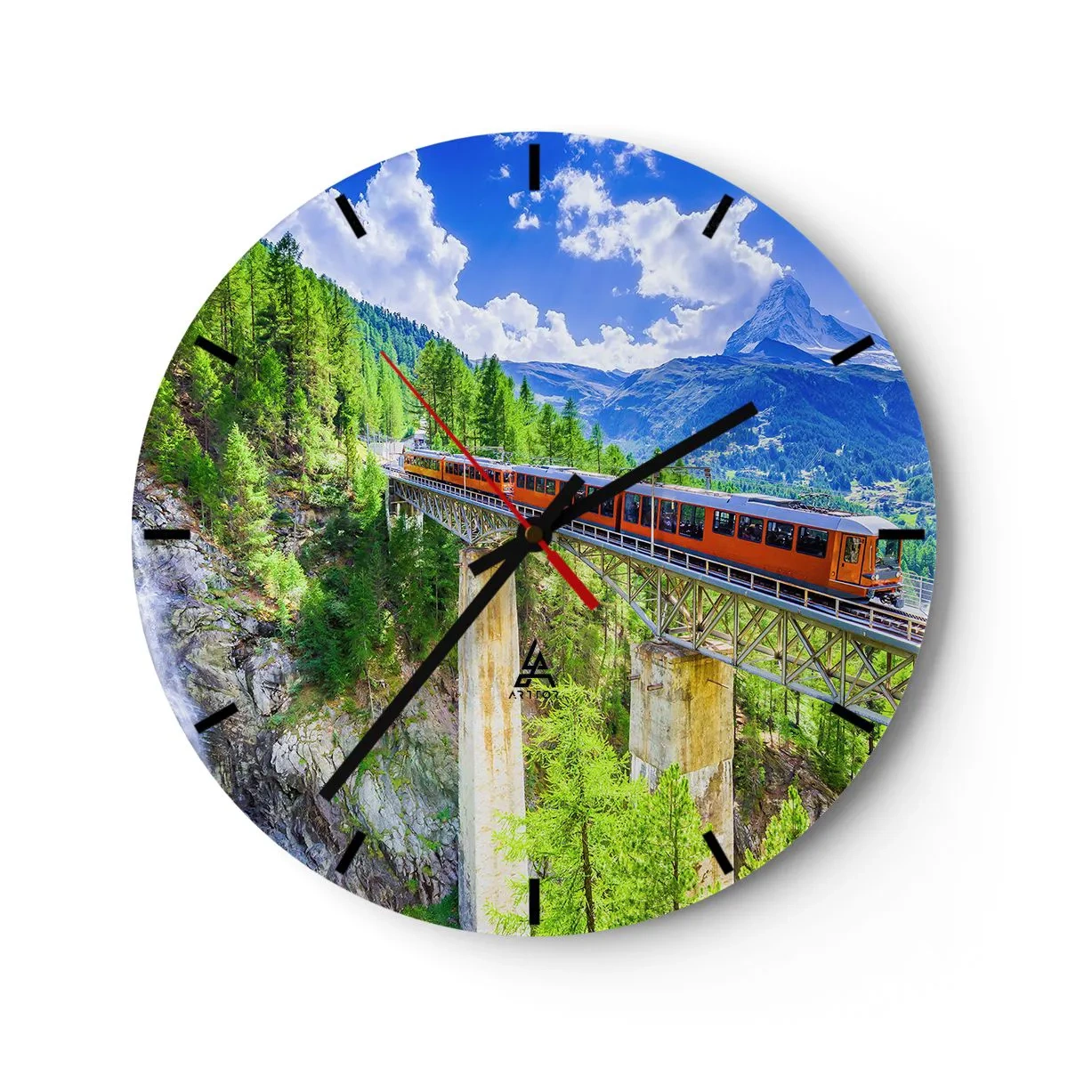 Wanduhr - Glasuhr - Jetzt sind Alpen dran - 40x40 cm