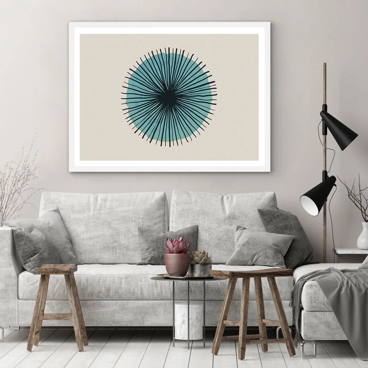 Poster in einem weißen Rahmen - Strahlend im Blau - 91x61 cm