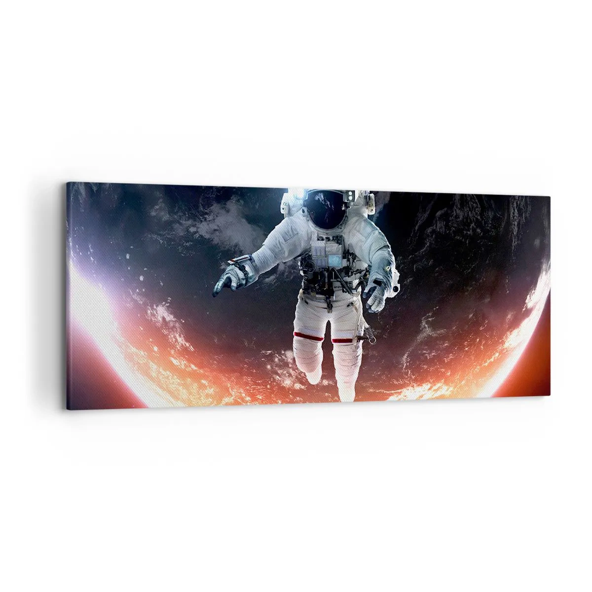 Bild auf Leinwand - Leinwandbild - Ein Astronaut schwebt über einer sonnenbeschienenen Erde - 120x50cm - Kann ich noch eine Weile bleiben? - Moderne Wanddekoration für Wohnzimmer und Schlafzimmer ARTTOR