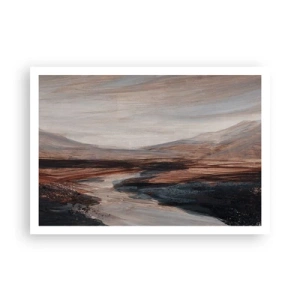 Poster - Eine malerische Landschaft mit Fluss und Bergen - 100x70cm - Ruhiges Tal - Moderne Wanddekoration für Wohnzimmer und Schlafzimmer ARTTOR