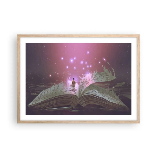 Poster in einem Rahmen aus heller Eiche - Einladung in eine andere Welt - lesen Sie! - 70x50 cm