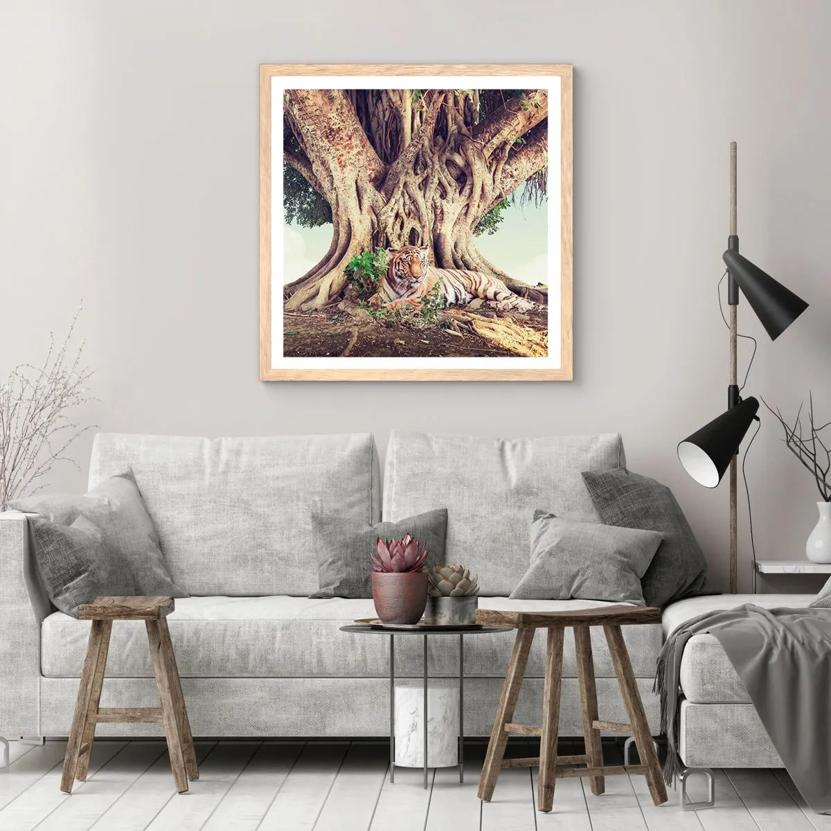 Poster in einem Rahmen aus heller Eiche - Blick aus dem Buch Genesis - 60x60 cm