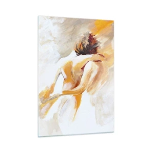Glasbild - Bild auf glas - Ein zartes Nude in warmen Pastellfarben - 50x70cm - Am Himmel der Nähe - Moderne Wanddekoration für Wohnzimmer und Schlafzimmer ARTTOR