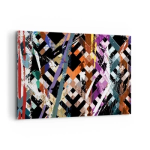 Bild auf Leinwand - Leinwandbild - Abstrakte Komposition mit farbigen Linien auf schwarzem Hintergrund - 120x80cm - Quadriert - Moderne Wanddekoration für Wohnzimmer und Schlafzimmer ARTTOR