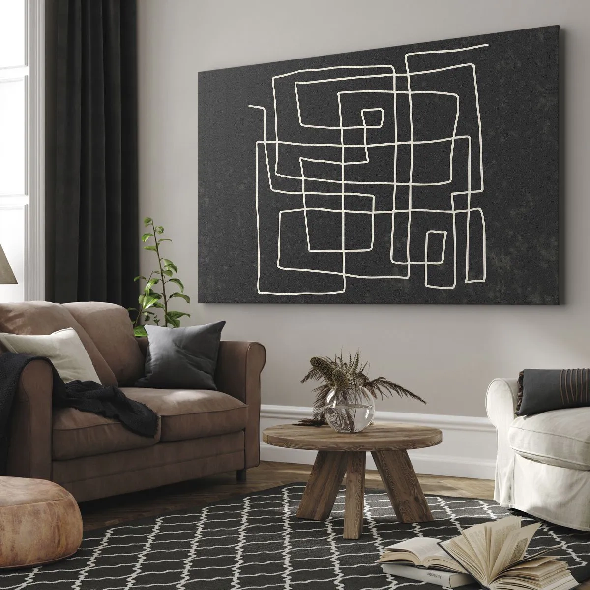 Bild auf Leinwand - Leinwandbild - Abstraktes geometrisches Muster auf dunklem Hintergrund - 120x80cm - Nicht so einfach - Moderne Wanddekoration für Wohnzimmer und Schlafzimmer ARTTOR