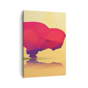 Bild auf Leinwand - Leinwandbild - Geometrische Silhouette eines Bisons in Rot- und Lilatönen - 50x70cm - Die Amaranth-Stärke des Bisons - Moderne Wanddekoration für Wohnzimmer und Schlafzimmer ARTTOR