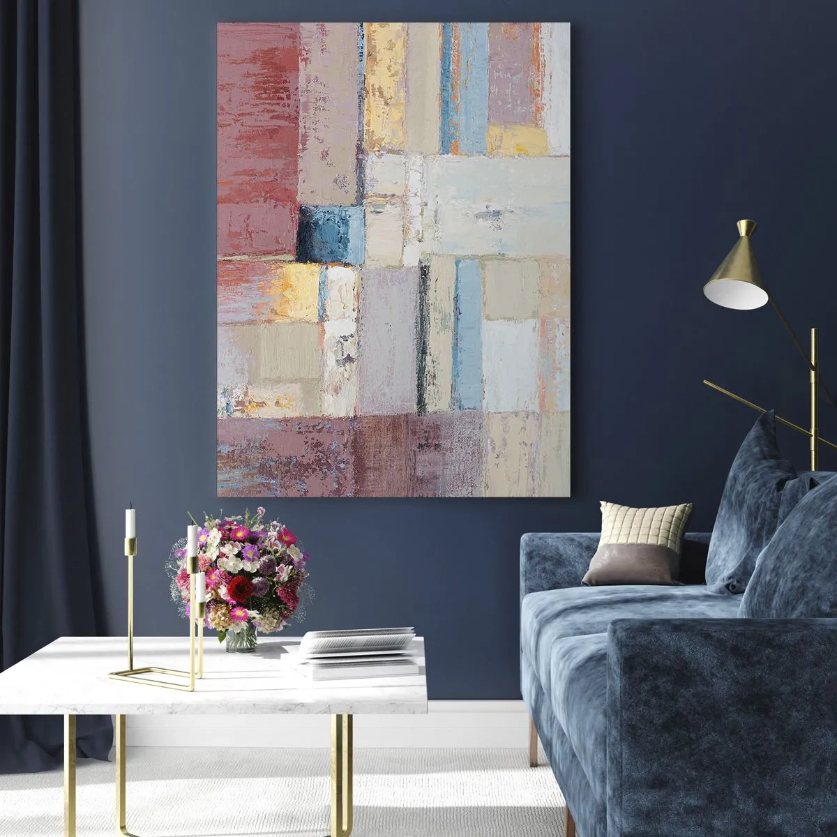 Glasbild - Bild auf glas - Geometrische Komposition in Pastellfarben - 70x100cm - Ruhe der Geometrie - Moderne Wanddekoration für Wohnzimmer und Schlafzimmer ARTTOR