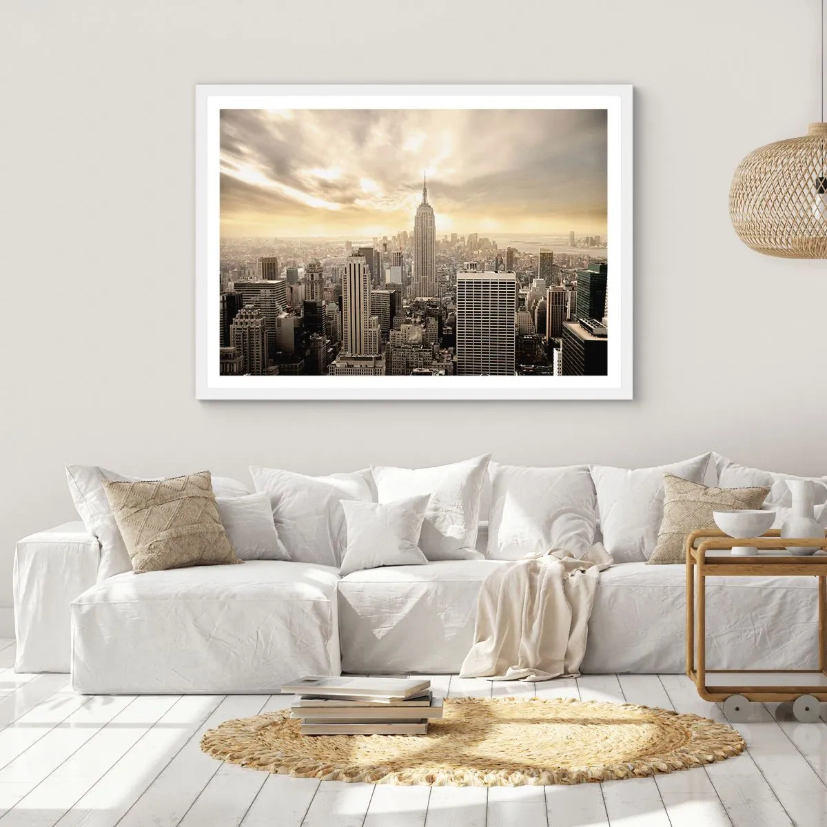 Poster in einem weißen Rahmen - New York aus Grau - 100x70 cm
