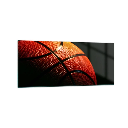 Glasbild - Bild auf glas - Nahaufnahme eines Basketballs vor schwarzem Hintergrund - 120x50cm - Schön wie ein Planet - Moderne Wanddekoration für Wohnzimmer und Schlafzimmer ARTTOR