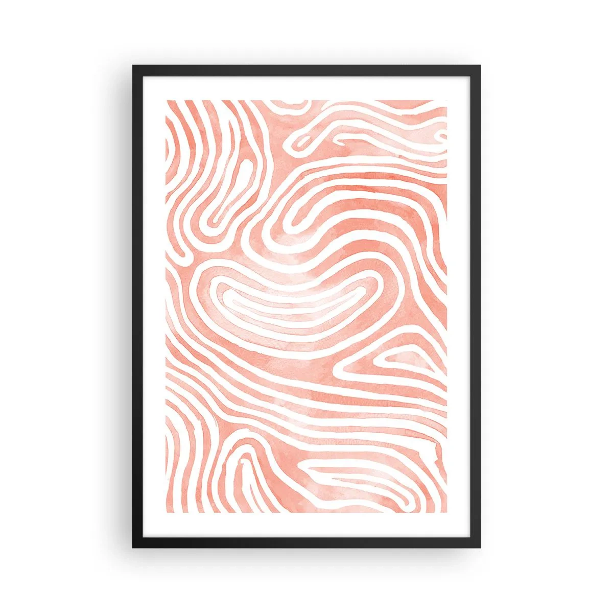 Poster in einem schwarzem Rahmen - Abstrakte Linien in Lachs- und Weißtönen - 50x70cm - Im Korallenlabyrinth - Moderne Wanddekoration für Wohnzimmer und Schlafzimmer ARTTOR