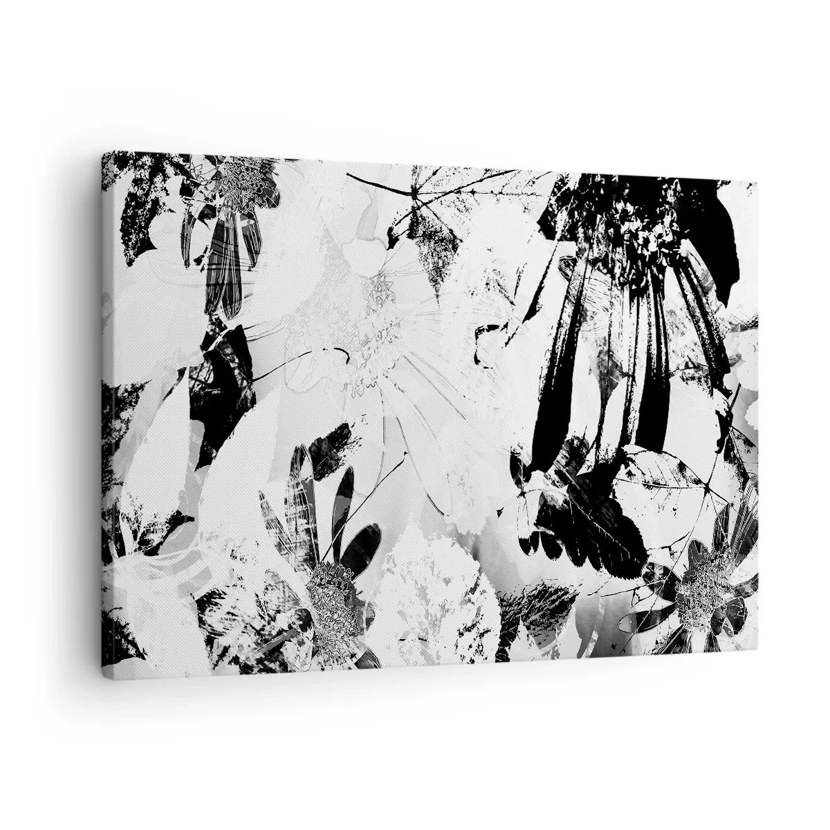 Bild auf Leinwand - Leinwandbild - Schwarz-weiße abstrakte Blumen im minimalistischen Stil - 70x50cm - Herbst negativ - Moderne Wanddekoration für Wohnzimmer und Schlafzimmer ARTTOR