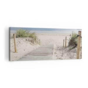 Bild auf Leinwand - Leinwandbild - Ein Plankenweg, der zu einem Sandstrand führt - 120x50cm - Bis zum Horizont - Moderne Wanddekoration für Wohnzimmer und Schlafzimmer ARTTOR