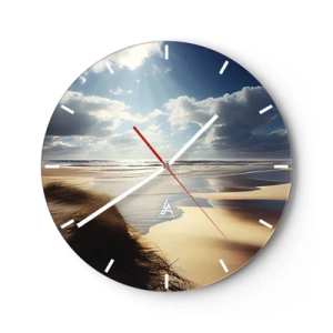 Wanduhr - Glasuhr - Ein wilder Strand mit Dünen, die von Sonnenlicht und Wolken beleuchtet werden - 30x30cm - Strand, wilder Strand - Moderne Wanddekoration für Wohnzimmer, Küche und Schlafzimmer ARTTOR