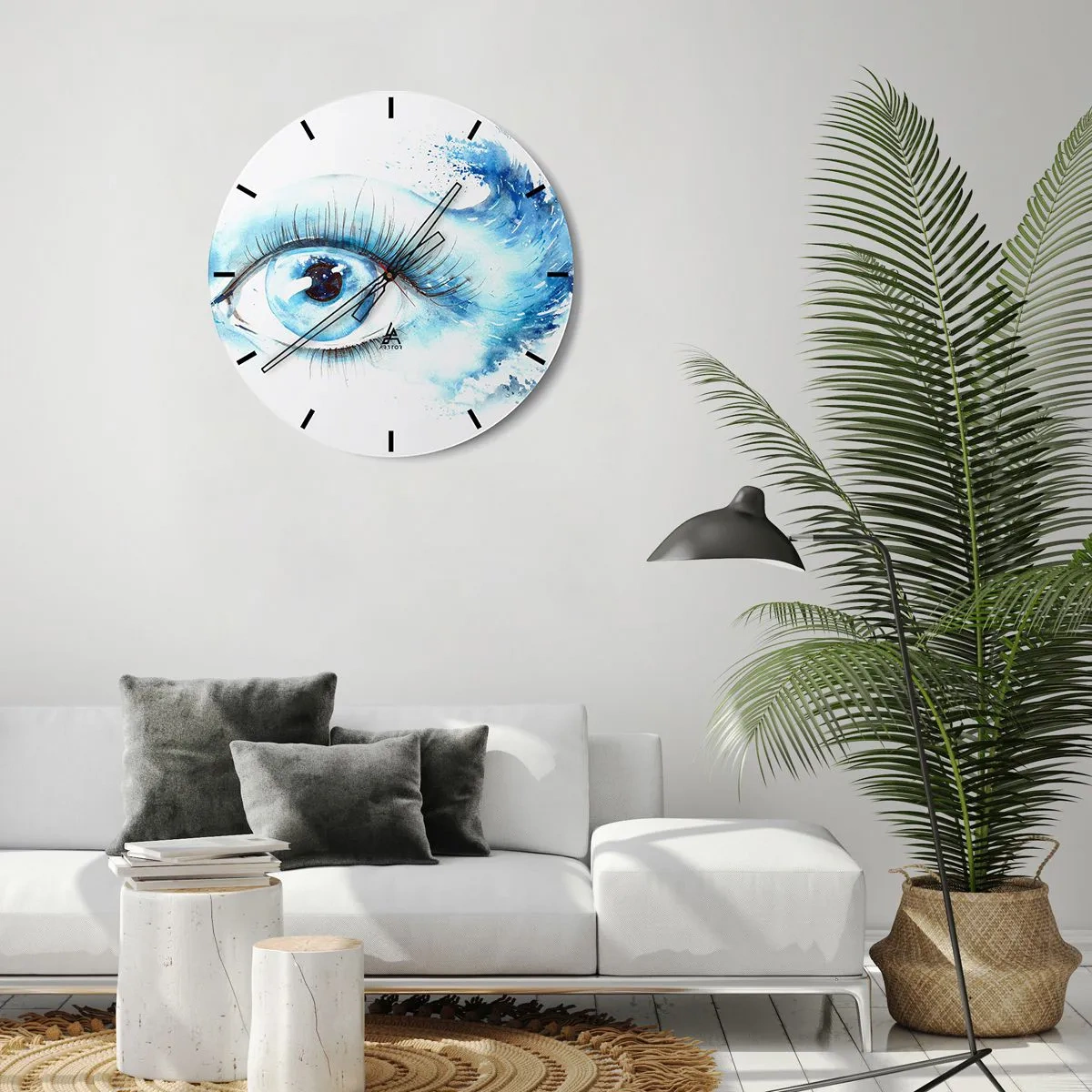 Wanduhr - Glasuhr - Künstlerisches Auge in Blautönen - 30x30cm - Tauchen Sie ein in das Blau der Blicke - Moderne Wanddekoration für Wohnzimmer, Küche und Schlafzimmer ARTTOR