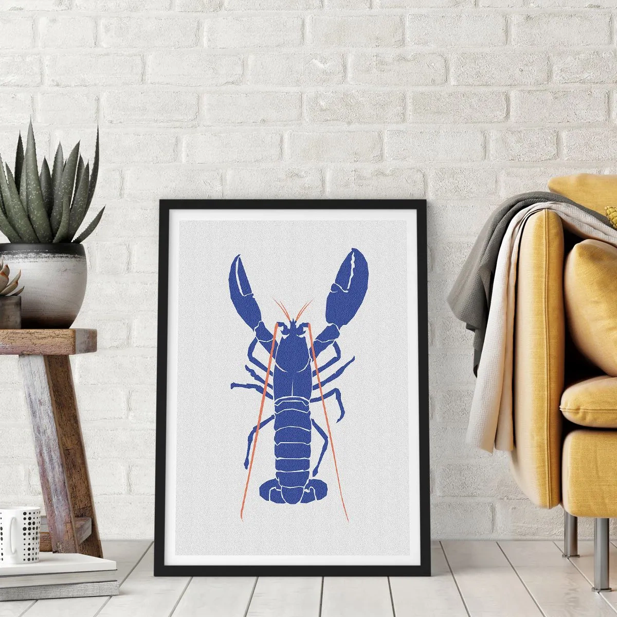 Poster in einem schwarzem Rahmen - Kontrastreiche Hummergrafik im minimalistischen Stil - 50x70cm - Erlesener Hummer im Granatapfel - Moderne Wanddekoration für Wohnzimmer und Schlafzimmer ARTTOR
