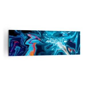 Bild auf Leinwand - Leinwandbild - Ein abstraktes Muster in Blautönen mit orangefarbenen Akzenten. - 160x50cm - Reise ins Zentrum des Himmels - Moderne Wanddekoration für Wohnzimmer und Schlafzimmer ARTTOR