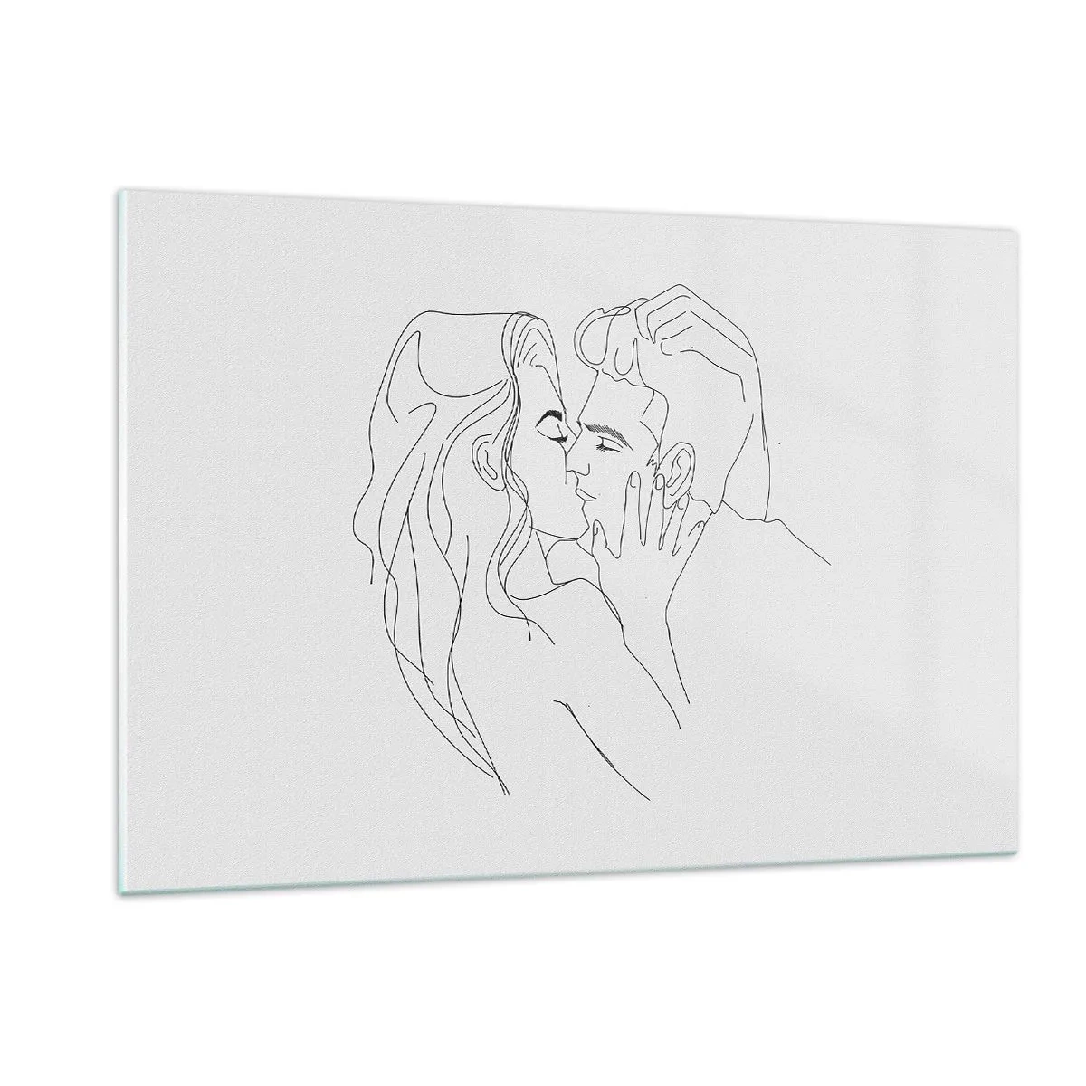 Glasbild - Bild auf glas - Eine minimalistische Zeichnung eines Paares bei einem romantischen Kuss - 120x80cm - Dieselbe Linie - Moderne Wanddekoration für Wohnzimmer und Schlafzimmer ARTTOR