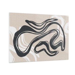 Glasbild - Bild auf glas - Ausdrucksstarke schwarze Linie auf beigem Hintergrund im abstrakten Stil. - 70x50cm - Vervielfachter Ausdruck - Moderne Wanddekoration für Wohnzimmer und Schlafzimmer ARTTOR