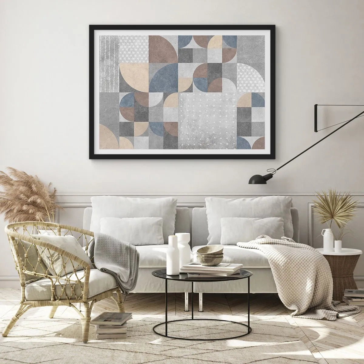 Poster in einem schwarzem Rahmen - Geometrisches Muster in Pastelltönen - 100x70cm - Keramische Fantasie - Moderne Wanddekoration für Wohnzimmer und Schlafzimmer ARTTOR