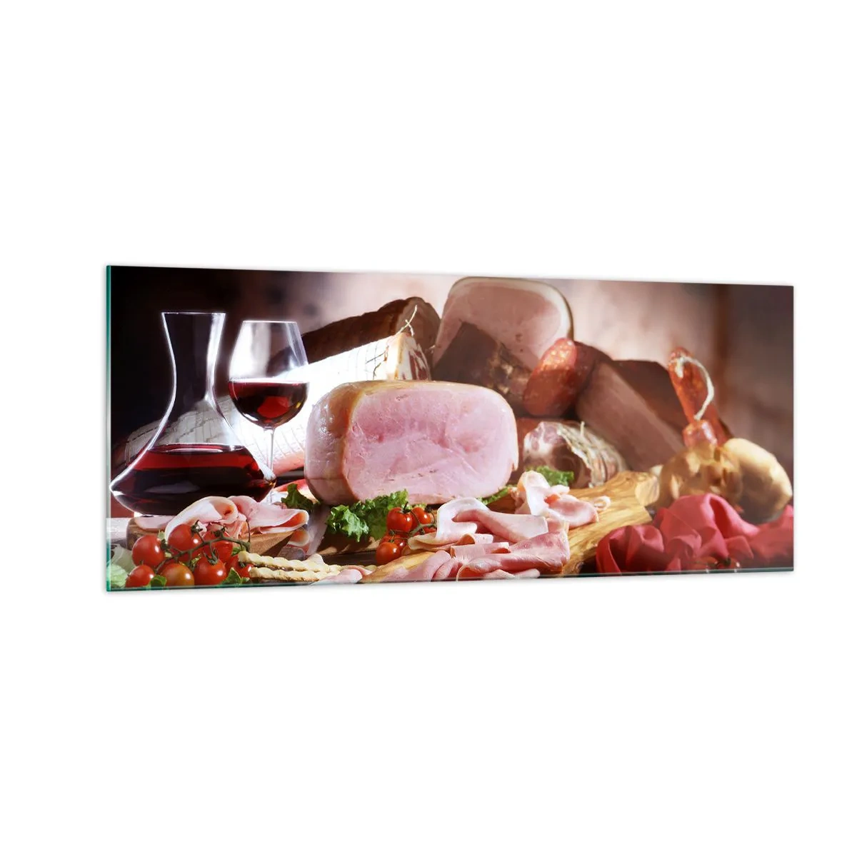 Glasbild - Bild auf glas - Ein kulinarischer Traum mit einer Karaffe - 100x40 cm