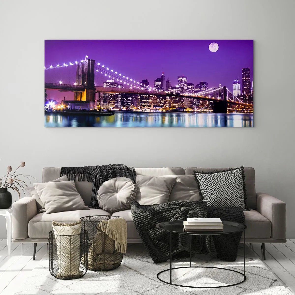 Glasbild - Bild auf glas - Die Lichter der Großstadt in Lila - 90x30 cm