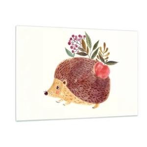 Glasbild - Bild auf glas - Ein Cartoon-Igel mit einem Apfel und Zweigen auf dem Rücken - 120x80cm - Und dann magst du mich schon - Moderne Wanddekoration für Wohnzimmer und Schlafzimmer ARTTOR