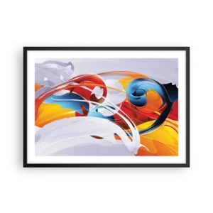 Poster in einem schwarzem Rahmen - Bunte Abstraktion mit dynamischen Linien und lebendigen Farben - 70x50cm - Der Tanz der Elemente - Moderne Wanddekoration für Wohnzimmer und Schlafzimmer ARTTOR