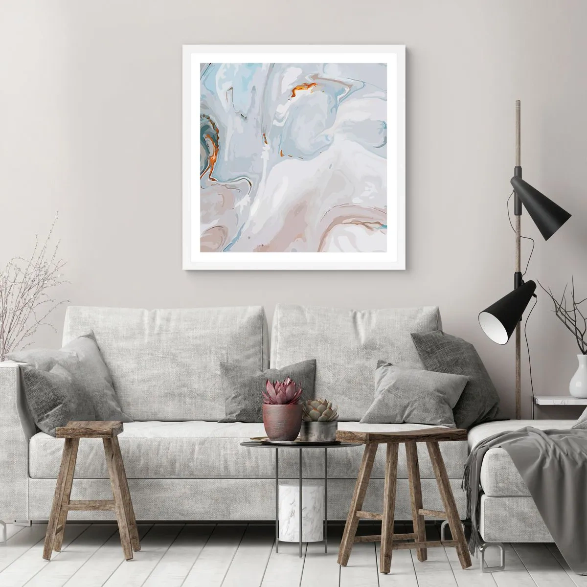 Poster in einem weißen Rahmen - Das Weiß wird erhoben - 60x60 cm