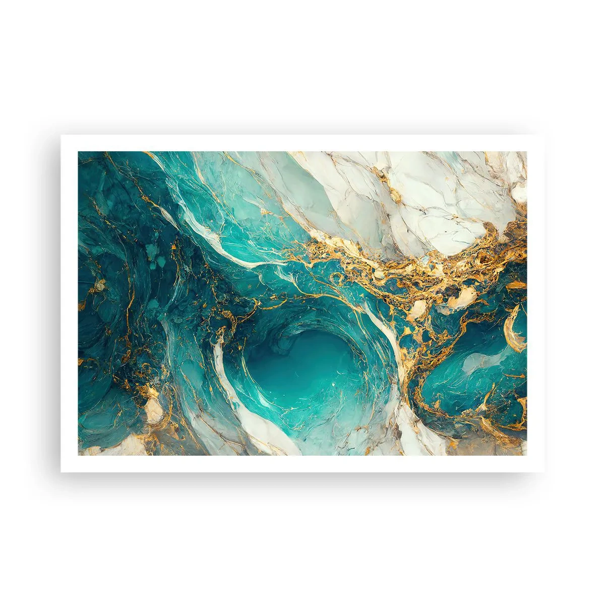 Poster - Eine abstrakte Komposition in Türkis- und Goldtönen. - 100x70cm - Komposition mit Goldadern - Moderne Wanddekoration für Wohnzimmer und Schlafzimmer ARTTOR