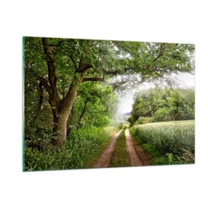 Glasbild - Bild auf glas - Ein Waldweg, umgeben von Grün in den Strahlen der Sonne - 120x80cm - Et in Arcadia ego - Moderne Wanddekoration für Wohnzimmer und Schlafzimmer ARTTOR