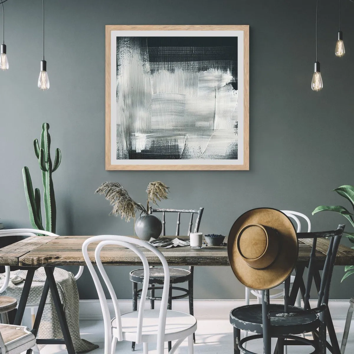 Poster in einem Rahmen aus heller Eiche - Vertikal und horizontal gewebt - 30x30 cm