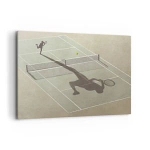 Bild auf Leinwand - Leinwandbild - Der Schatten eines Tennisspielers auf dem Platz während eines Tennisspiels - 100x70cm - Überwinde dich selbst - Moderne Wanddekoration für Wohnzimmer und Schlafzimmer ARTTOR