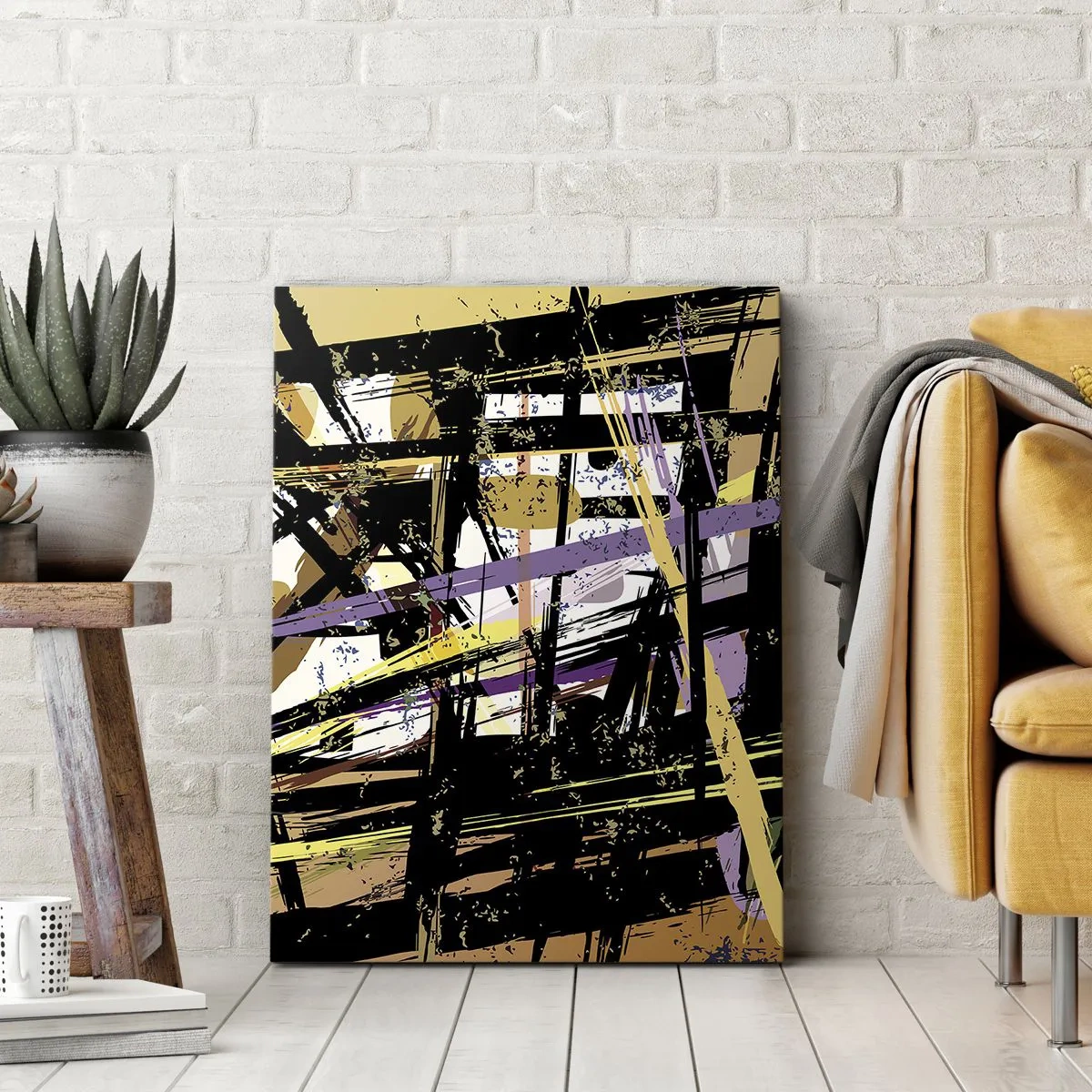 Bild auf Leinwand - Leinwandbild - Abstrakte Linien und Formen auf beigem Hintergrund - 50x70cm - Ein scharfer Schnitt - Moderne Wanddekoration für Wohnzimmer und Schlafzimmer ARTTOR