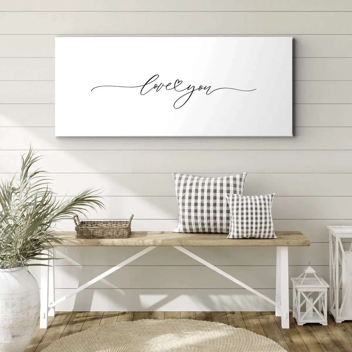 Bild auf Leinwand - Leinwandbild - Die Aufschrift „Ich liebe dich“ in eleganter Schriftart - 160x50cm - Schwarz auf weiß - Moderne Wanddekoration für Wohnzimmer und Schlafzimmer ARTTOR