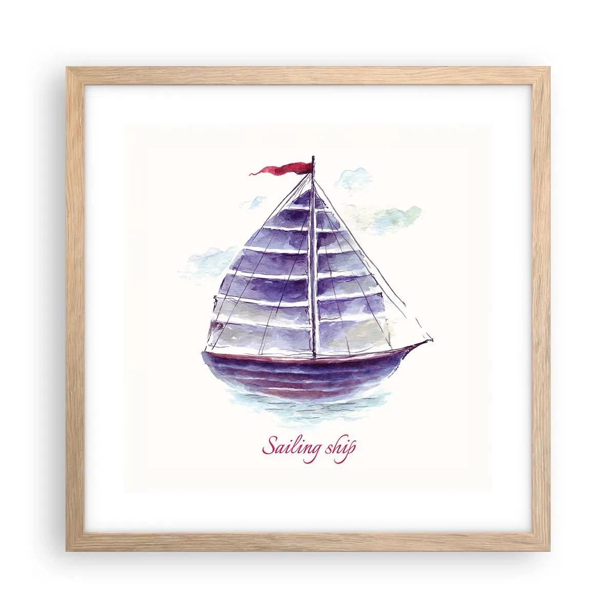 Poster in einem Rahmen aus heller Eiche - Volle Segel und ruhiges Wasser - 40x40 cm