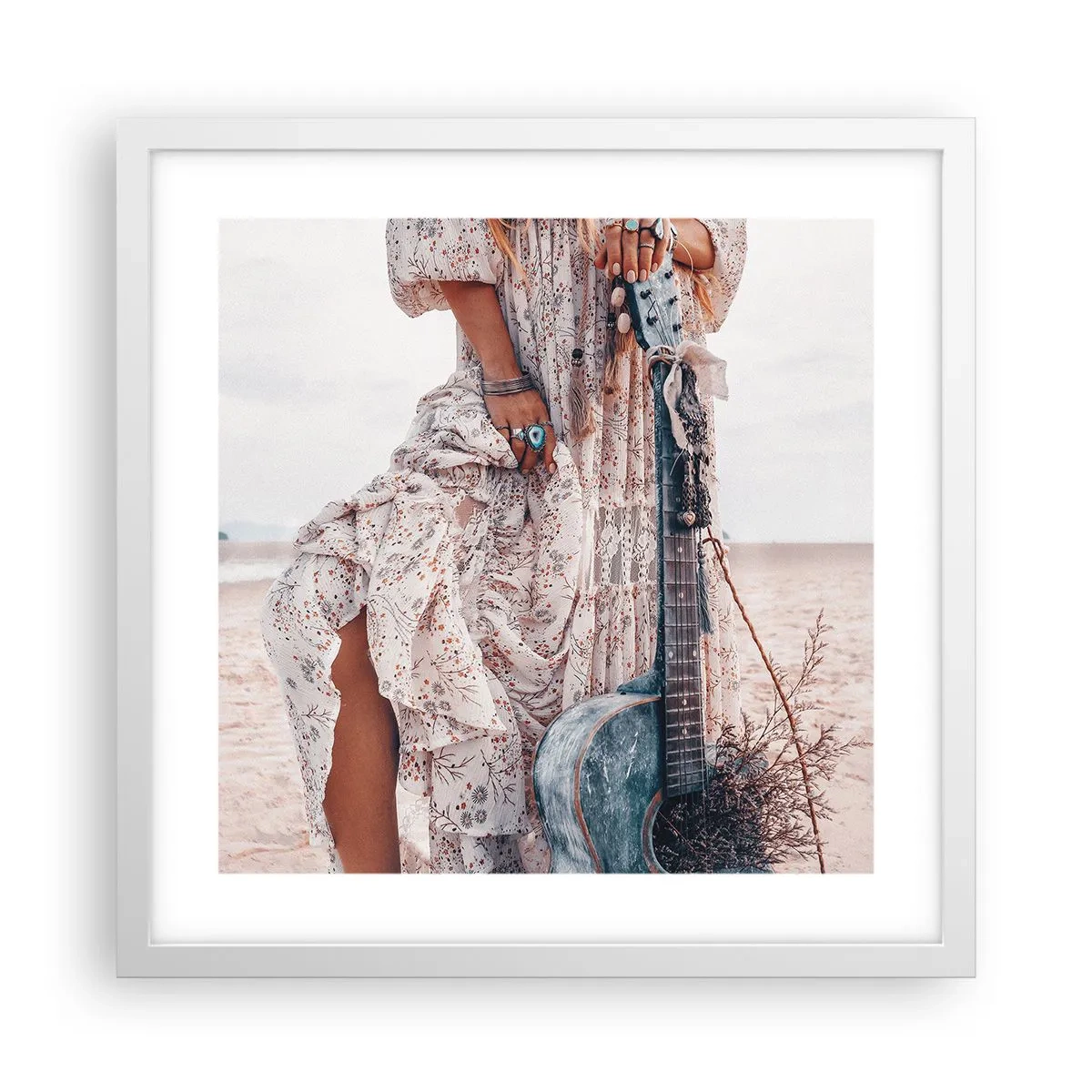 Poster in einem weißen Rahmen - Kinderblumen auf dem Weg - 40x40 cm