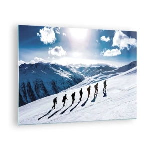 Glasbild - Bild auf glas - Gruppenklettern an einem schneebedeckten Hang in den Bergen - 70x50cm - Das Team der Eroberer - Moderne Wanddekoration für Wohnzimmer und Schlafzimmer ARTTOR