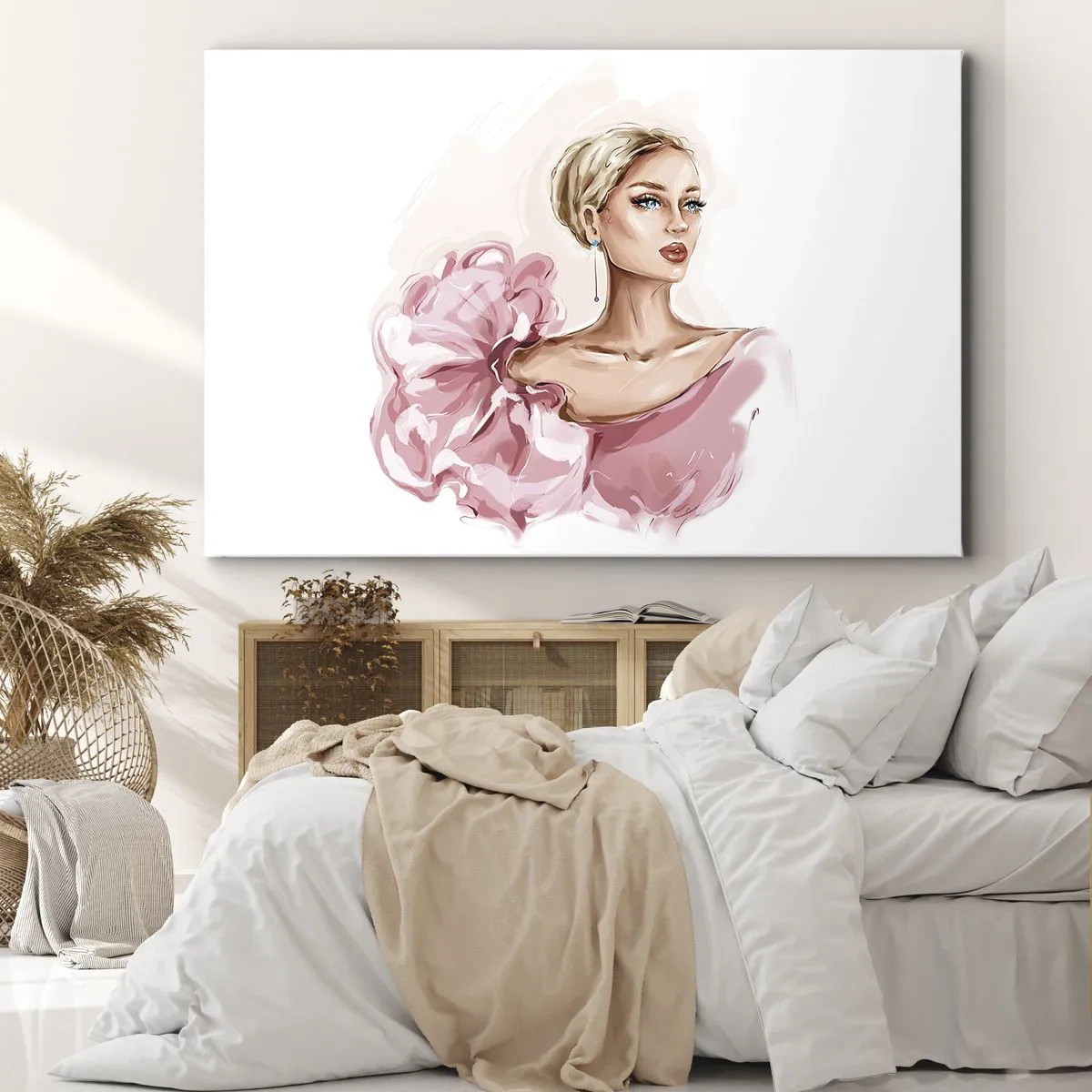Bild auf Leinwand - Leinwandbild - Porträt einer Frau in einem rosa Kleid vor hellem Hintergrund - 70x50cm - Wie gemalt ... - Moderne Wanddekoration für Wohnzimmer und Schlafzimmer ARTTOR