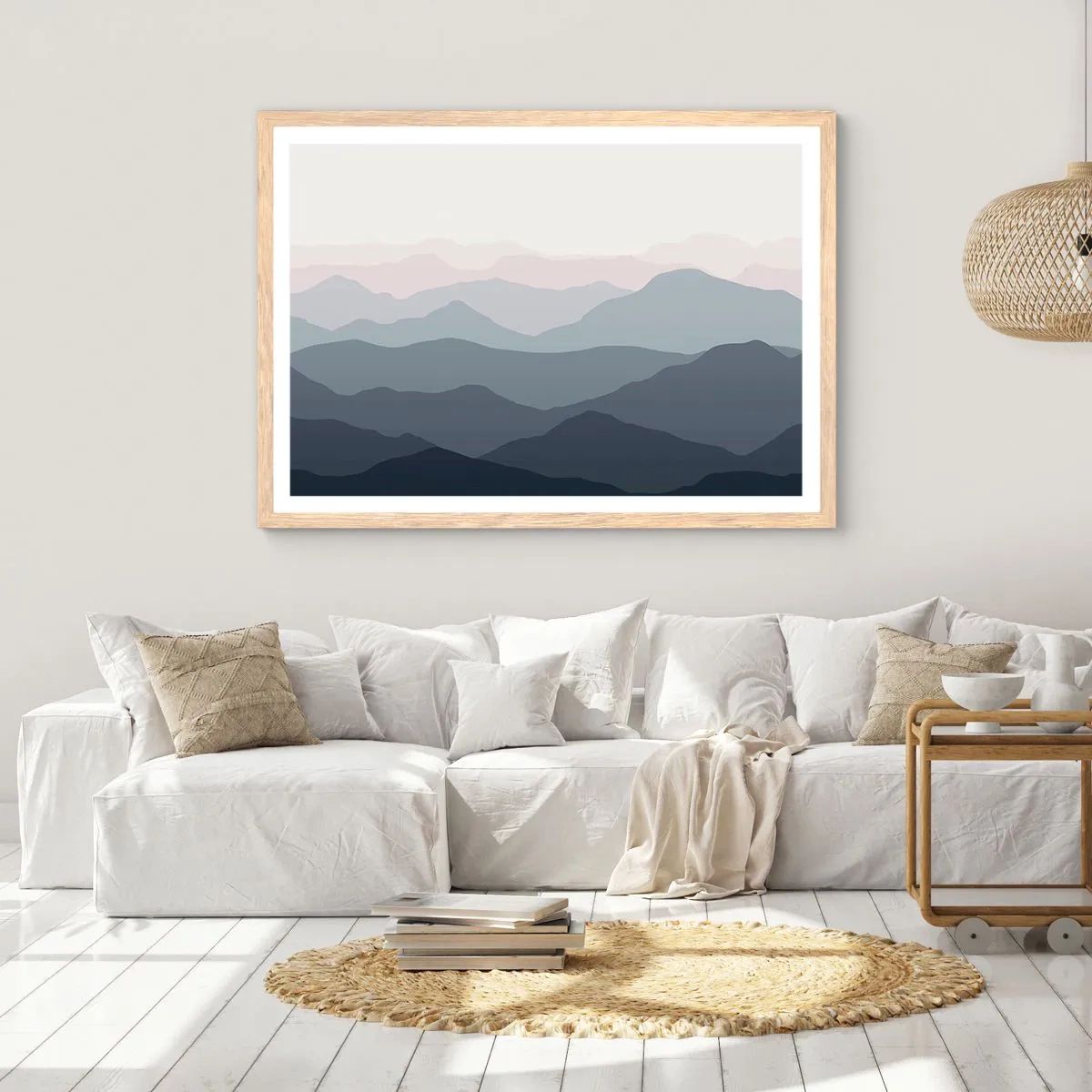 Poster in einem Rahmen aus heller Eiche - Wellen der Berge - 70x50 cm