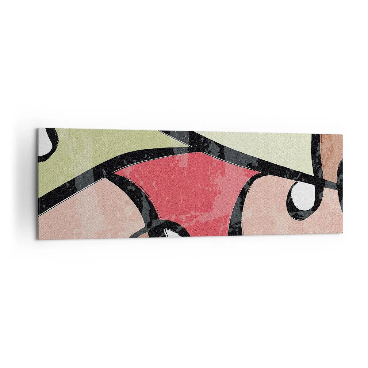 Bild auf Leinwand - Leinwandbild - Bunte abstrakte Formen mit schwarzen Linien - 160x50cm - Pirouetten unter Farben - Moderne Wanddekoration für Wohnzimmer und Schlafzimmer ARTTOR