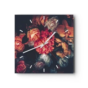 Wanduhr - Glasuhr - Ein Strauß verschiedener Blumen in dunklen Tönen - 30x30cm - Wie bei den holländischen Meistern - Moderne Wanddekoration für Wohnzimmer und Schlafzimmer ARTTOR