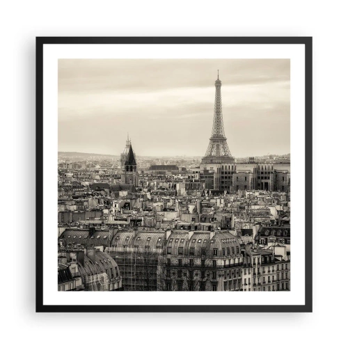 Poster in einem schwarzem Rahmen - Über den Dächern von Paris - 60x60 cm