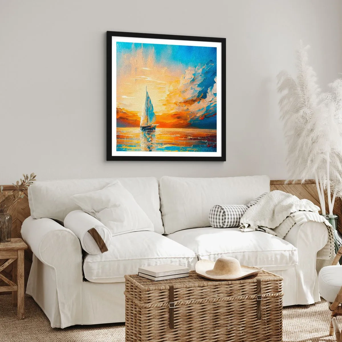Poster in einem schwarzem Rahmen - In Gold segeln - 60x60 cm