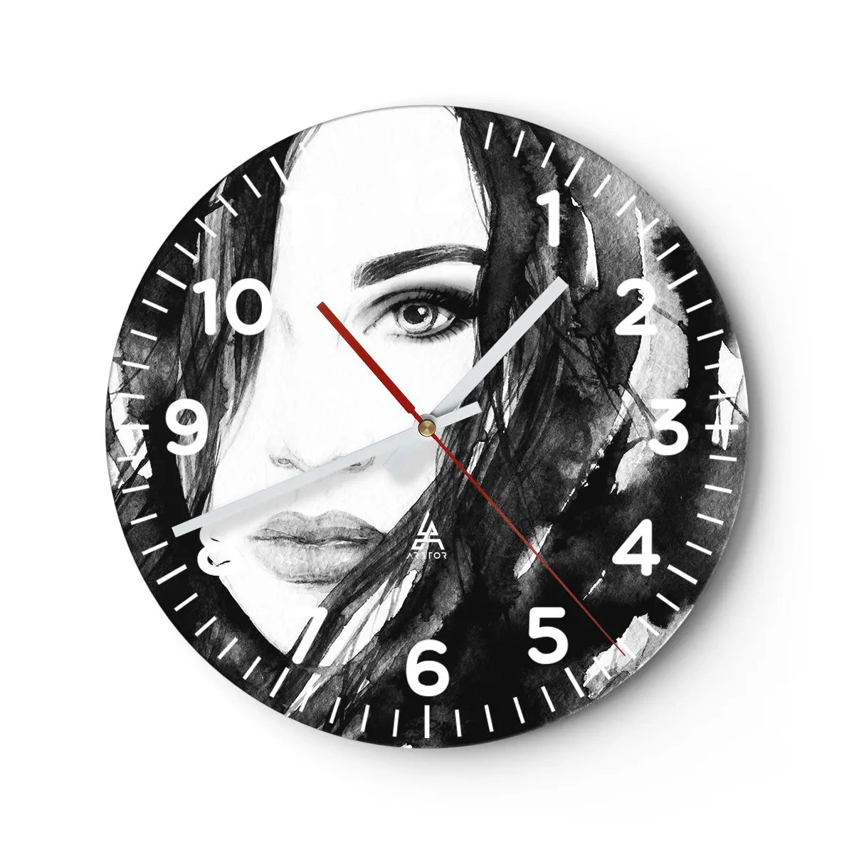Wanduhr - Glasuhr - Porträt einer Dame in Schwarzweiß - 30x30 cm