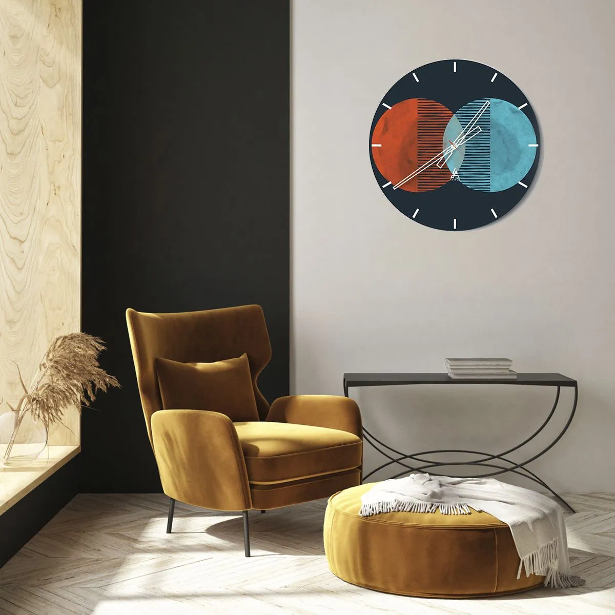 Wanduhr - Glasuhr - Nahaufnahme von goldenen Palmblättern, die ein geometrisches Muster bilden - 30x30cm - Astronomische Fantasie - Moderne Wanddekoration für Wohnzimmer, Küche und Schlafzimmer ARTTOR