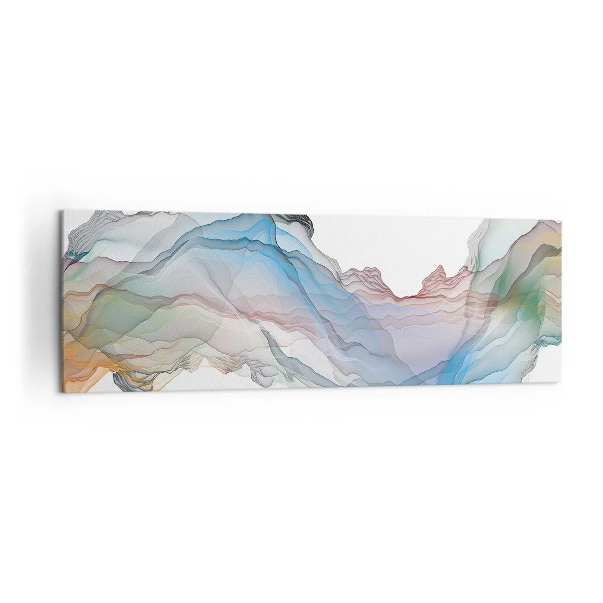 Bild auf Leinwand - Leinwandbild - Eine subtile Landschaft mit Bergen, Wasser und einem Boot - 160x50cm - Zu den Kristallbergen - Moderne Wanddekoration für Wohnzimmer und Schlafzimmer ARTTOR
