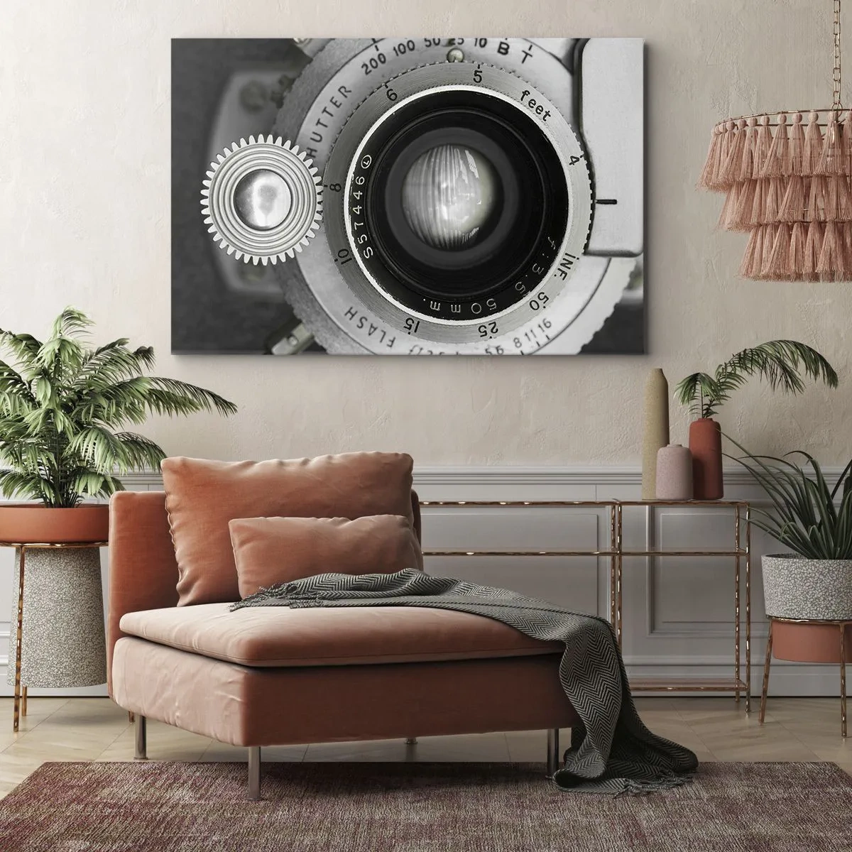 Bild auf Leinwand - Leinwandbild - Das Objektiv einer alten Kamera - 70x50cm - Eine Story über Hollywood - Moderne Wanddekoration für Wohnzimmer und Schlafzimmer ARTTOR