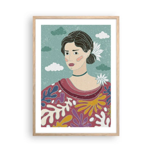 Poster in einem Rahmen aus heller Eiche - Mit Melancholie im Blick - 50x70 cm